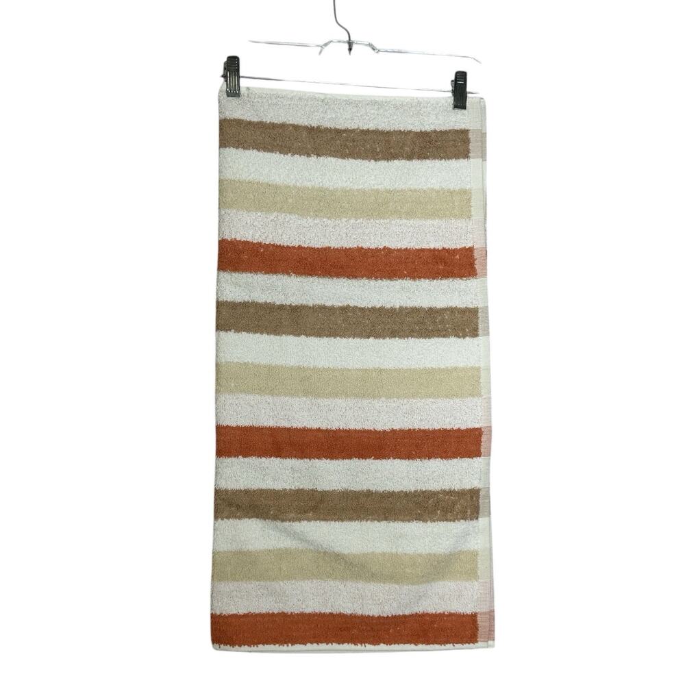 Vintage Bath Towel 100% Cotton Striped Multicolor Brown Orange White New